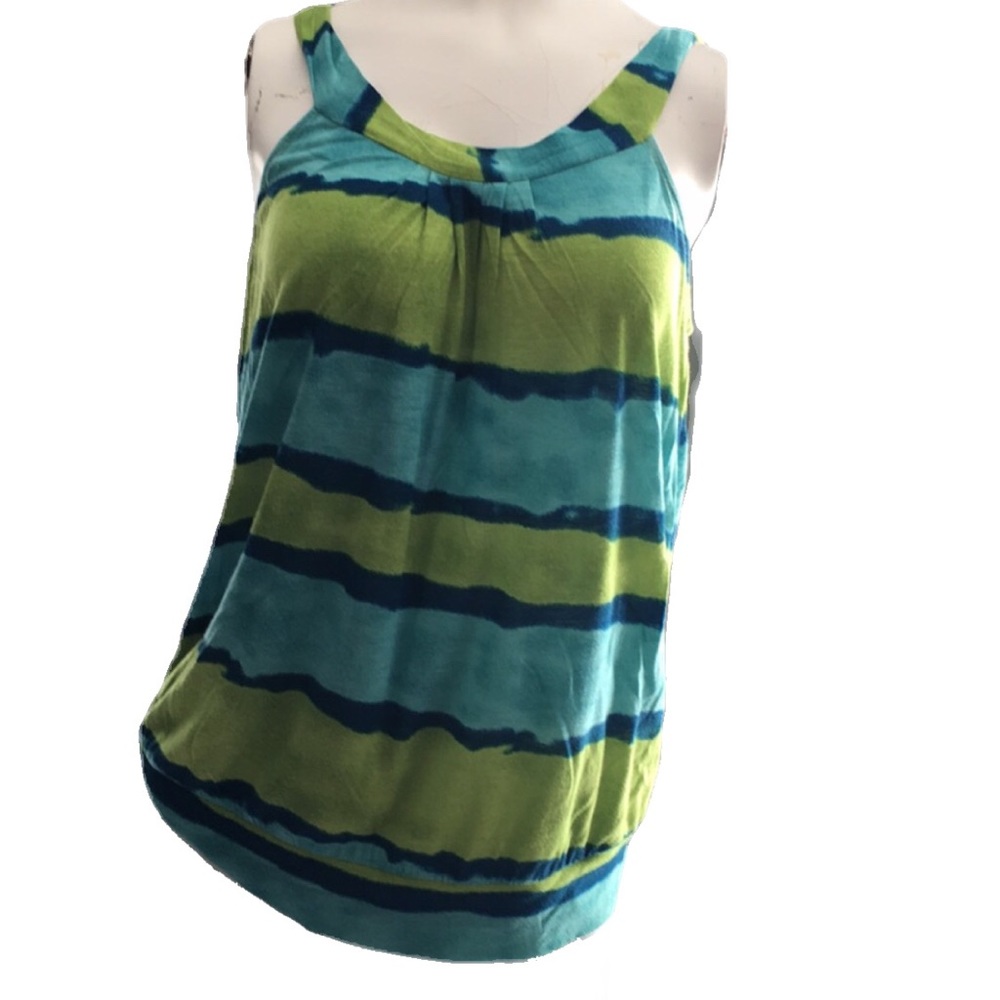INC International Concepts Green Blue Striped Sleeveless Tank Top Size Medium
